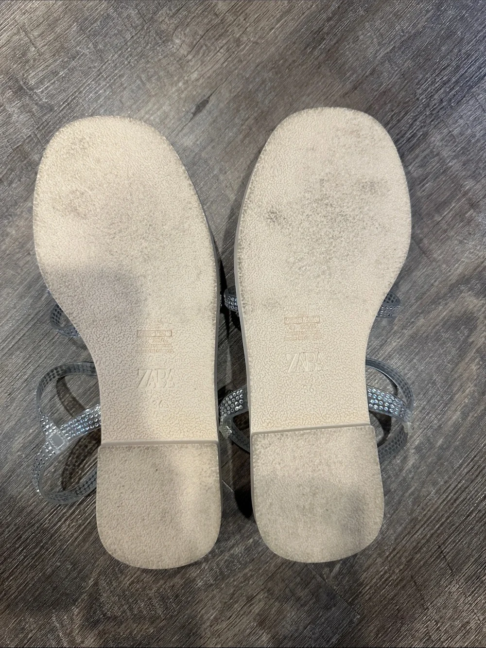 Zara Beige Sandals with Silver Sparkle Straps